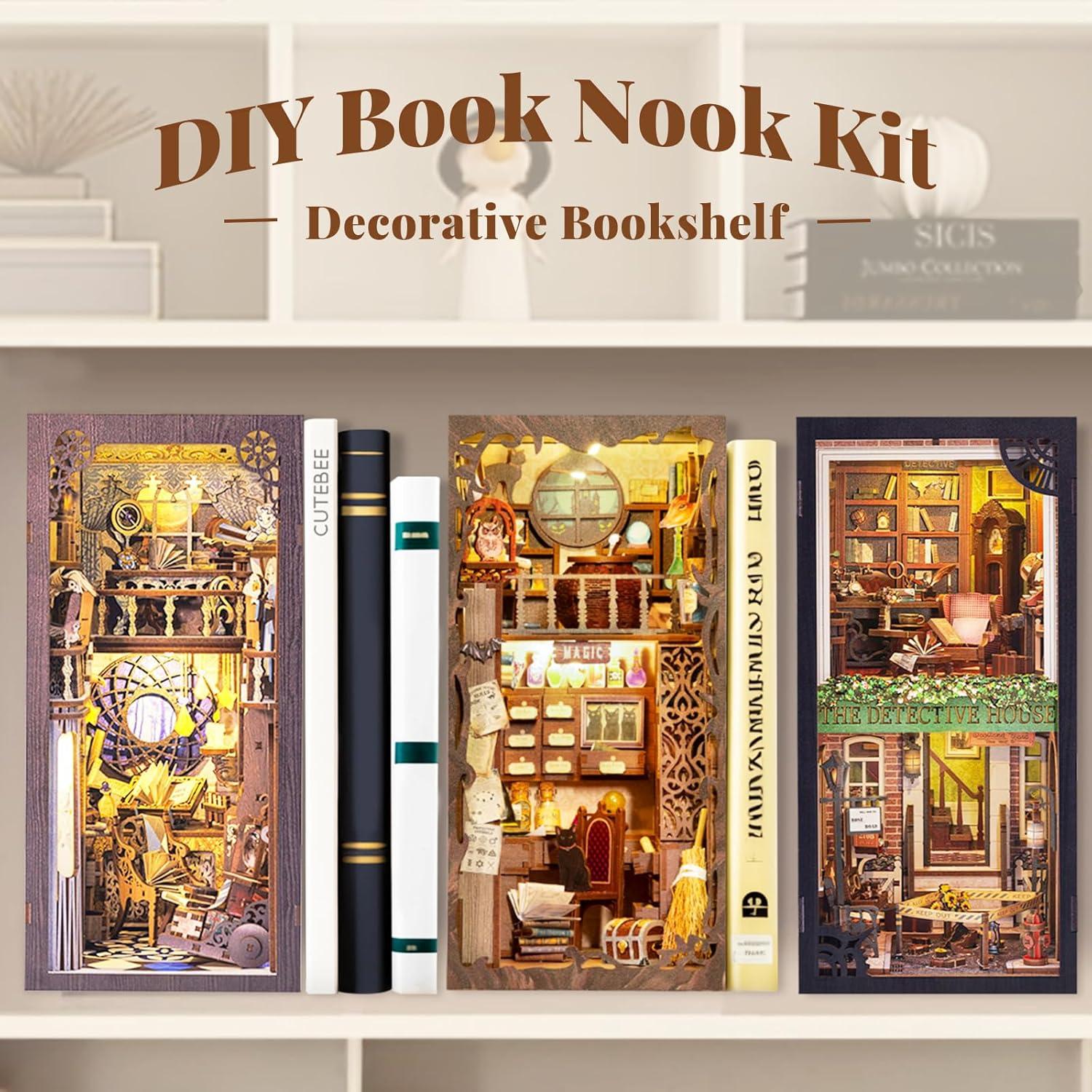 image:imageCUTEBEE DIY Book Nook Kit for Adult DIY Miniature House Kit Dollhouse Booknook Bookshelf Decor Alley Bookends Model Build with LED Light Gifts for Family and Friends