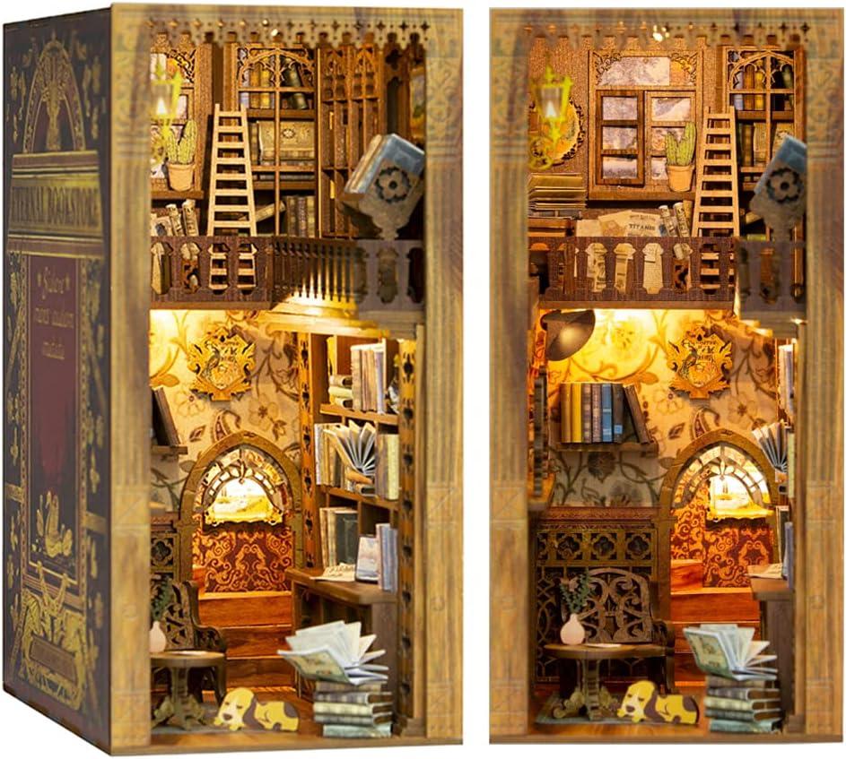 image:imageCUTEBEE DIY Book Nook Kit for Adults Bookshelf Insert DIY Miniature House Kit Booknook Bookend Stand Bookcase Model Build Decor Alley with LED Light