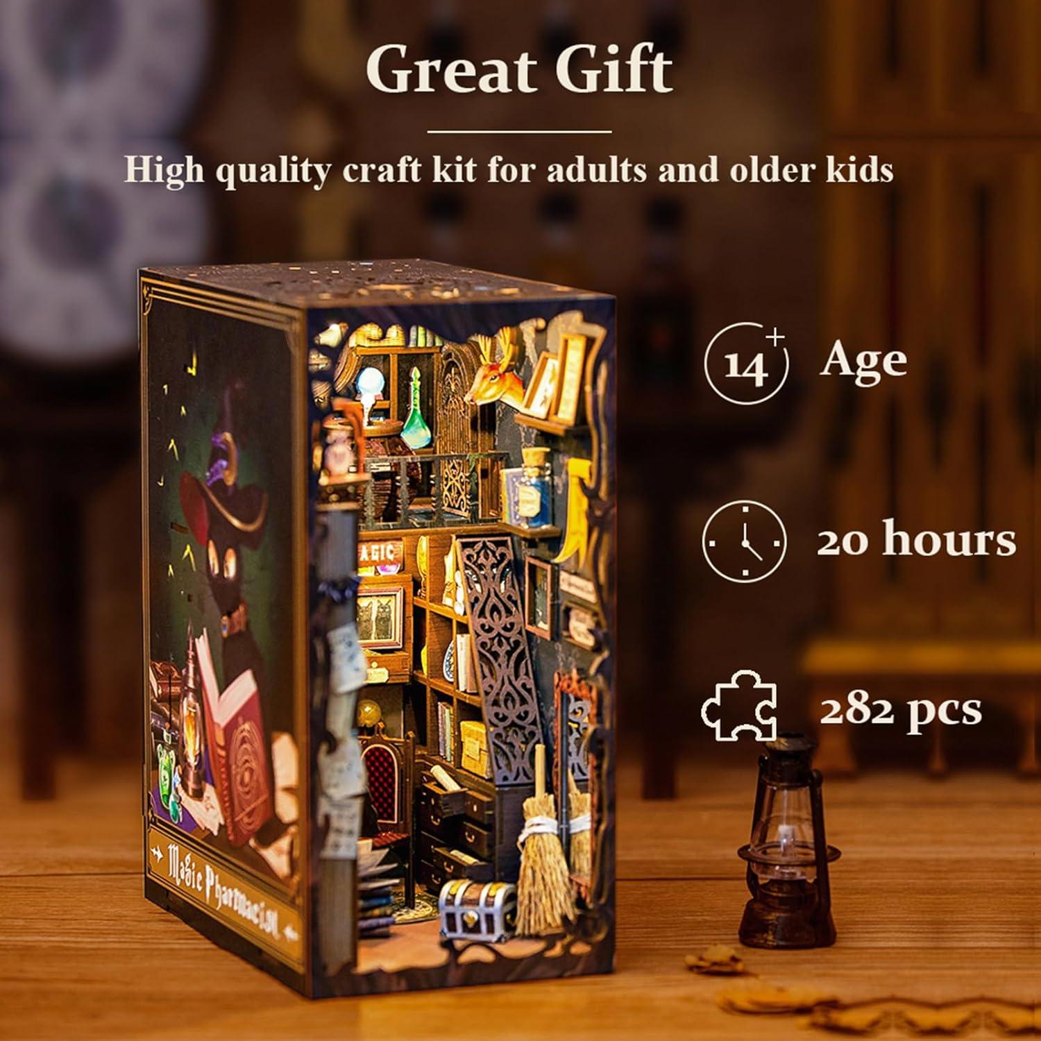 image:imageCUTEBEE DIY Book Nook Kit for Adults Bookshelf Insert DIY Miniature House Kit Booknook Bookend Stand Bookcase Model Build Decor Alley with LED Light