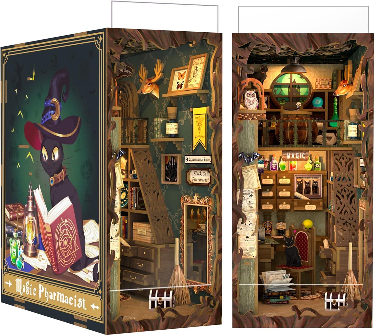 image:imageCUTEBEE DIY Book Nook Kit for Adults Bookshelf Insert DIY Miniature House Kit Booknook Bookend Stand Bookcase Model Build Decor Alley with LED Light