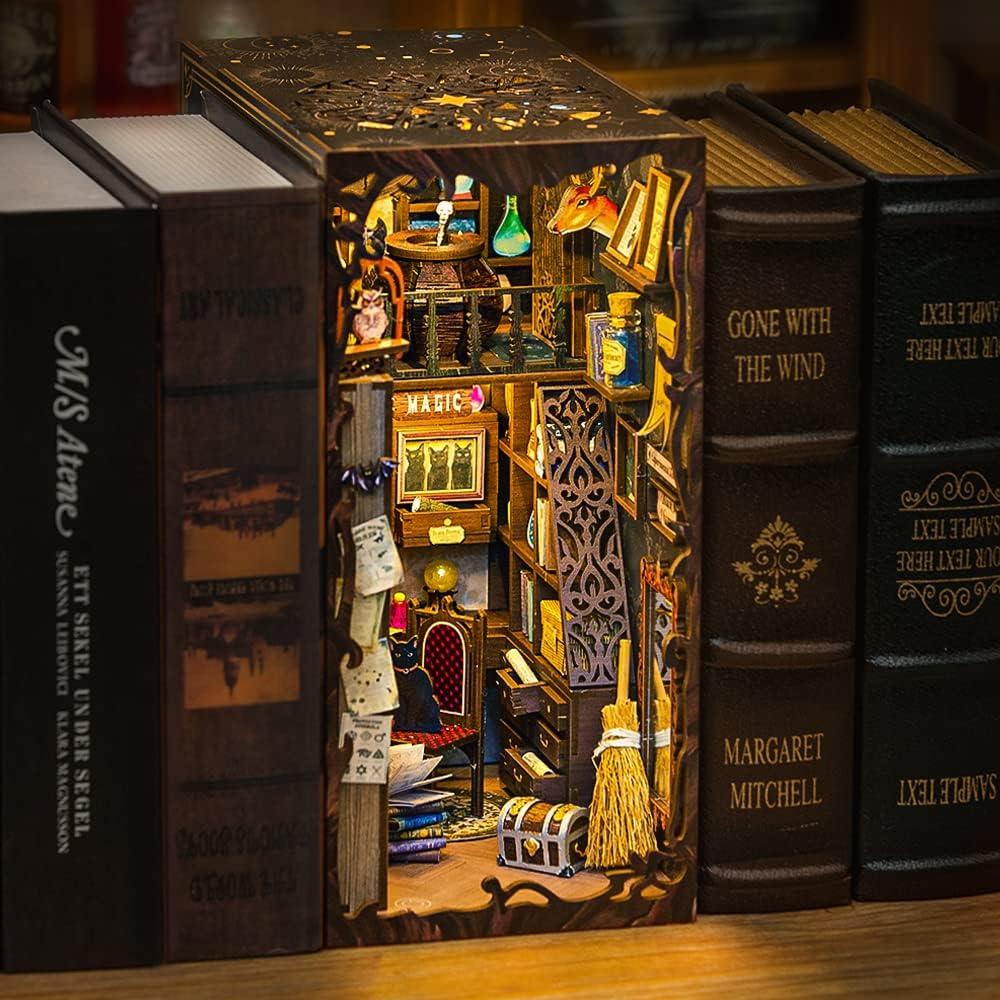 image:imageCUTEBEE DIY Book Nook Kit for Adults Bookshelf Insert DIY Miniature House Kit Booknook Bookend Stand Bookcase Model Build Decor Alley with LED Light