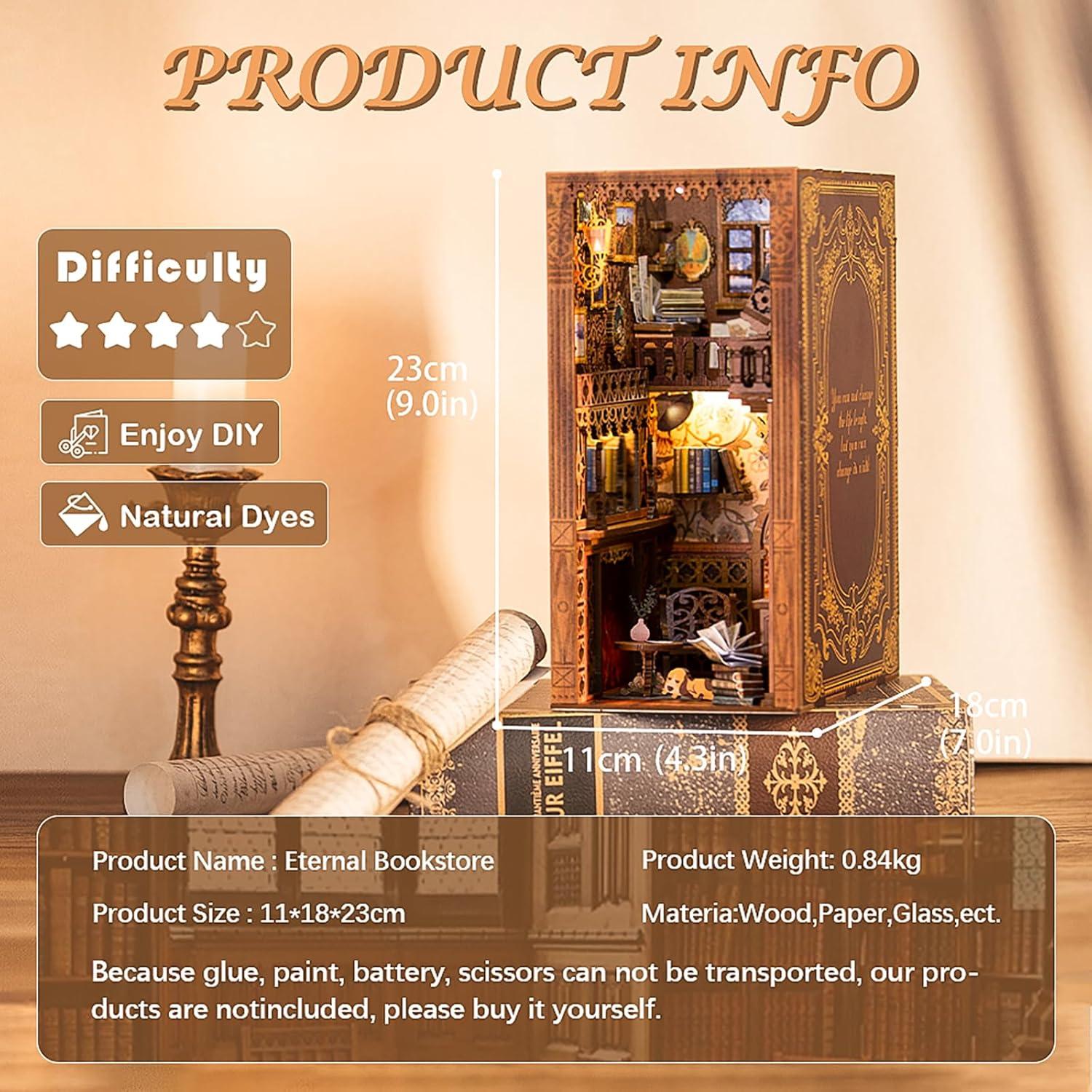 image:imageCUTEBEE DIY Book Nook Kit for Adults Bookshelf Insert DIY Miniature House Kit Booknook Bookend Stand Bookcase Model Build Decor Alley with LED Light