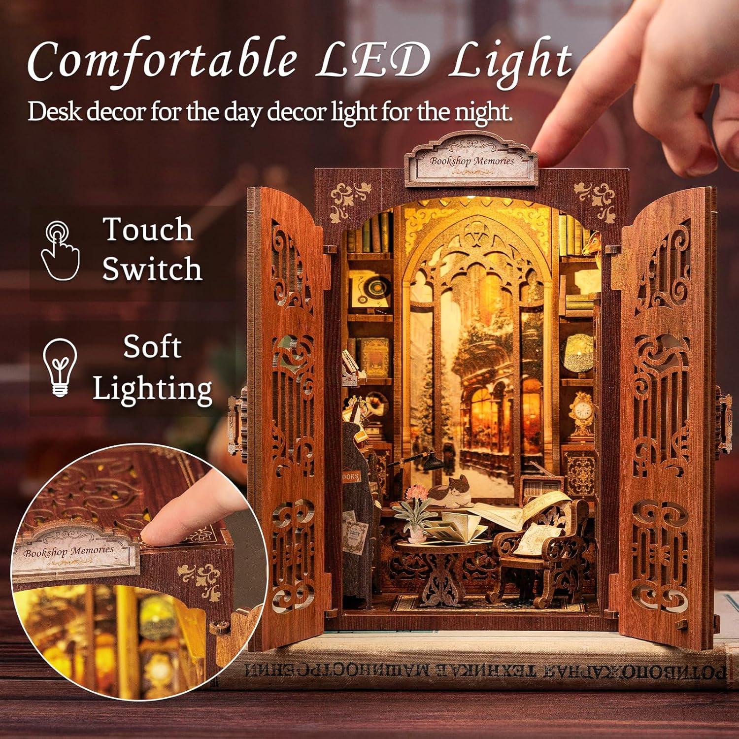 image:imageCUTEBEE DIY Book Nook Kit for Adults and Teens DIY Miniature House Dollhouse Kit Tiny Magic House Bookshelf Insert Decor Booknook Model Build Gift Kit Alley with LED Light