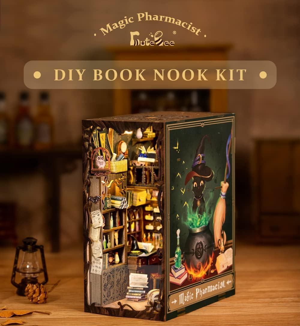 image:imageCUTEBEE DIY Book Nook Kit for Adults and Teens DIY Miniature House Dollhouse Kit Tiny Magic House Bookshelf Insert Decor Booknook Model Build Gift Kit Alley with LED Light