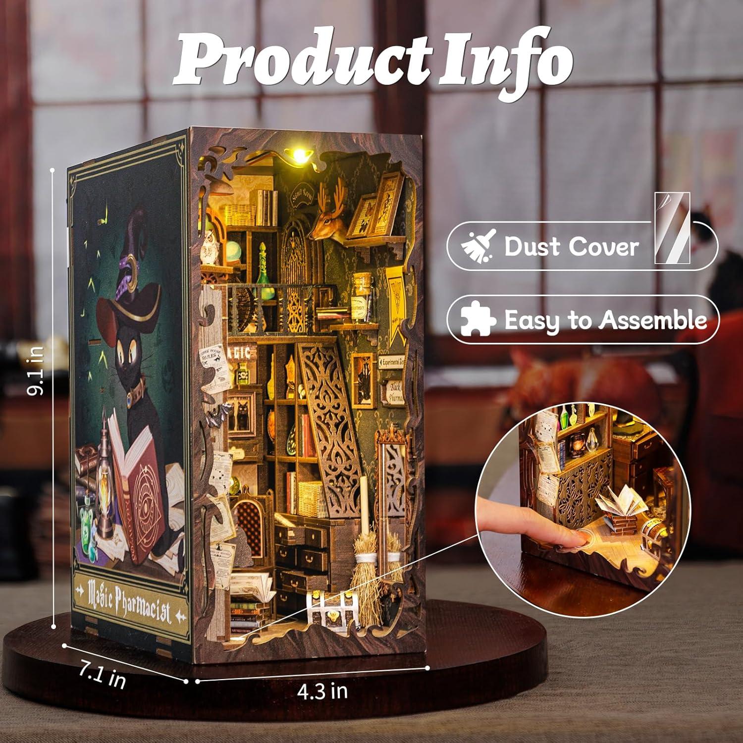 image:imageCUTEBEE DIY Book Nook Kit for Adults and Teens DIY Miniature House Dollhouse Kit Tiny Magic House Bookshelf Insert Decor Booknook Model Build Gift Kit Alley with LED Light