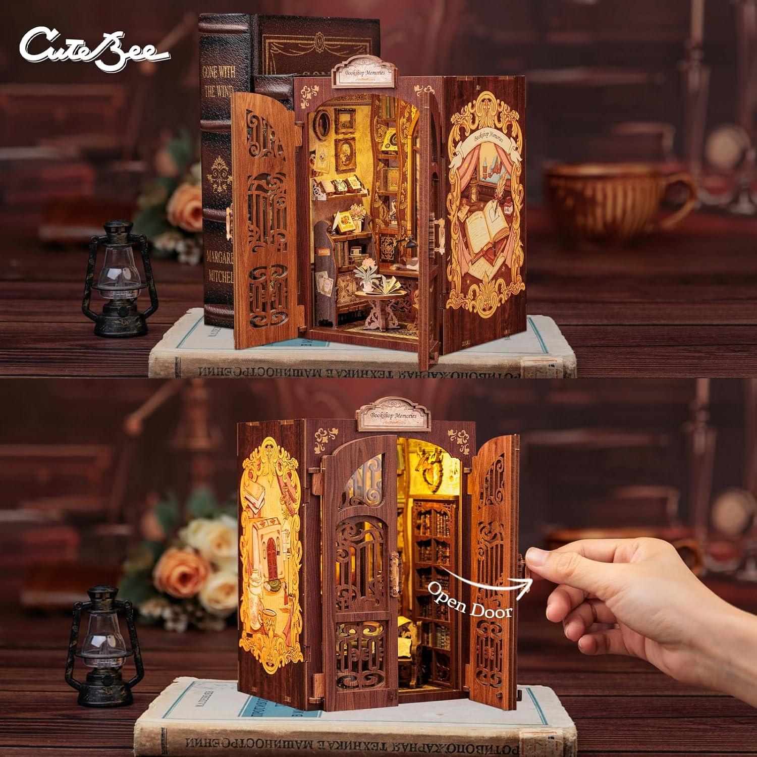 image:imageCUTEBEE DIY Book Nook Kit for Adults and Teens DIY Miniature House Dollhouse Kit Tiny Magic House Bookshelf Insert Decor Booknook Model Build Gift Kit Alley with LED Light