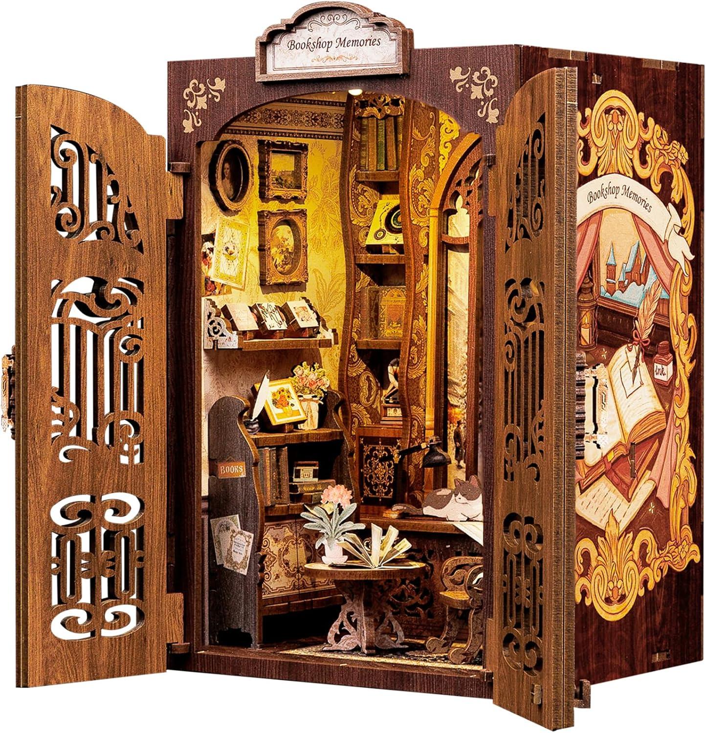 image:imageCUTEBEE DIY Book Nook Kit for Adults and Teens DIY Miniature House Dollhouse Kit Tiny Magic House Bookshelf Insert Decor Booknook Model Build Gift Kit Alley with LED Light