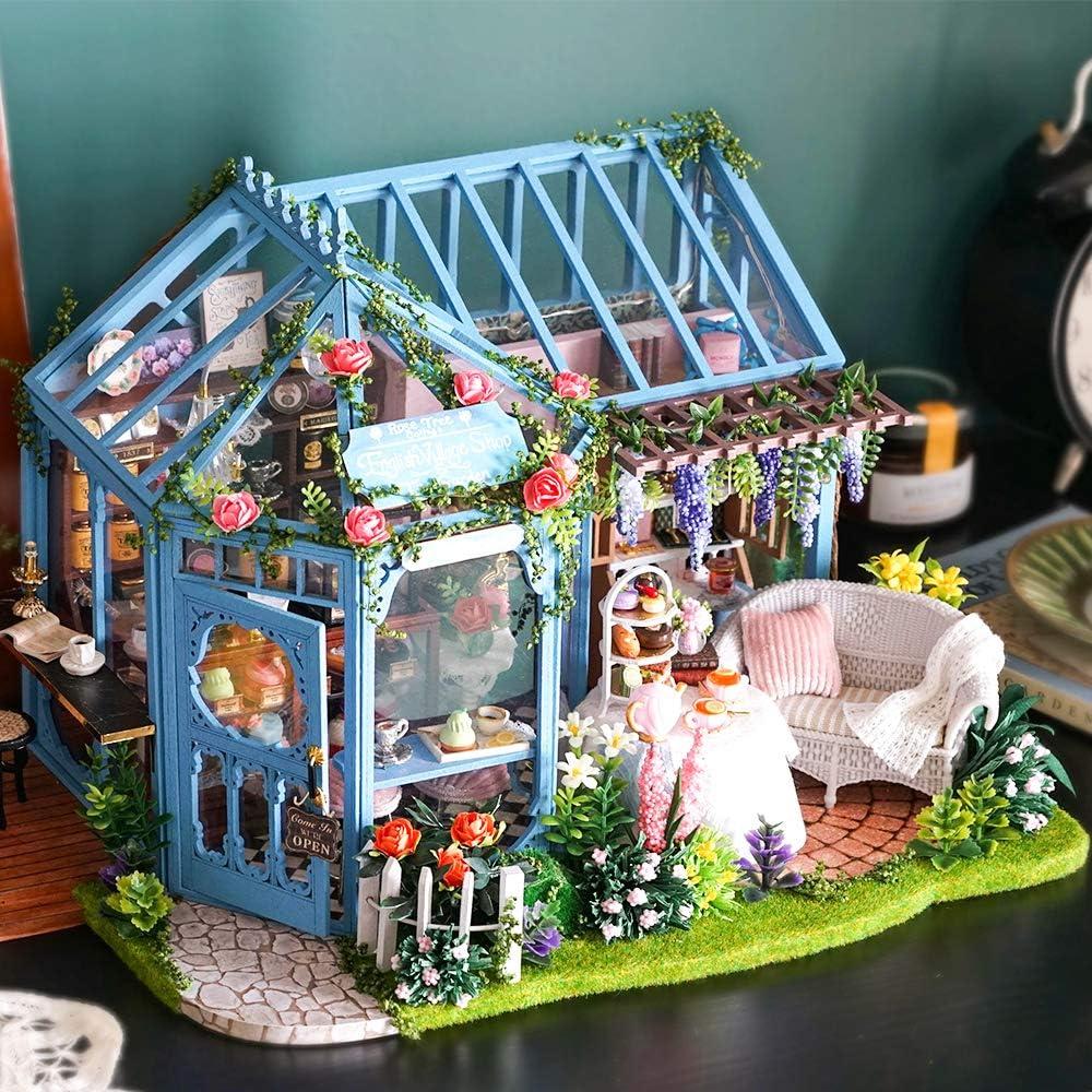 image:imageCUTEBEE DIY Miniature House Kit Dollhouse Book Nook Kit Tiny House Library Mini Home Model Building Rose Garden Gift Kit Creative Birthday Gift Idea Party Favor