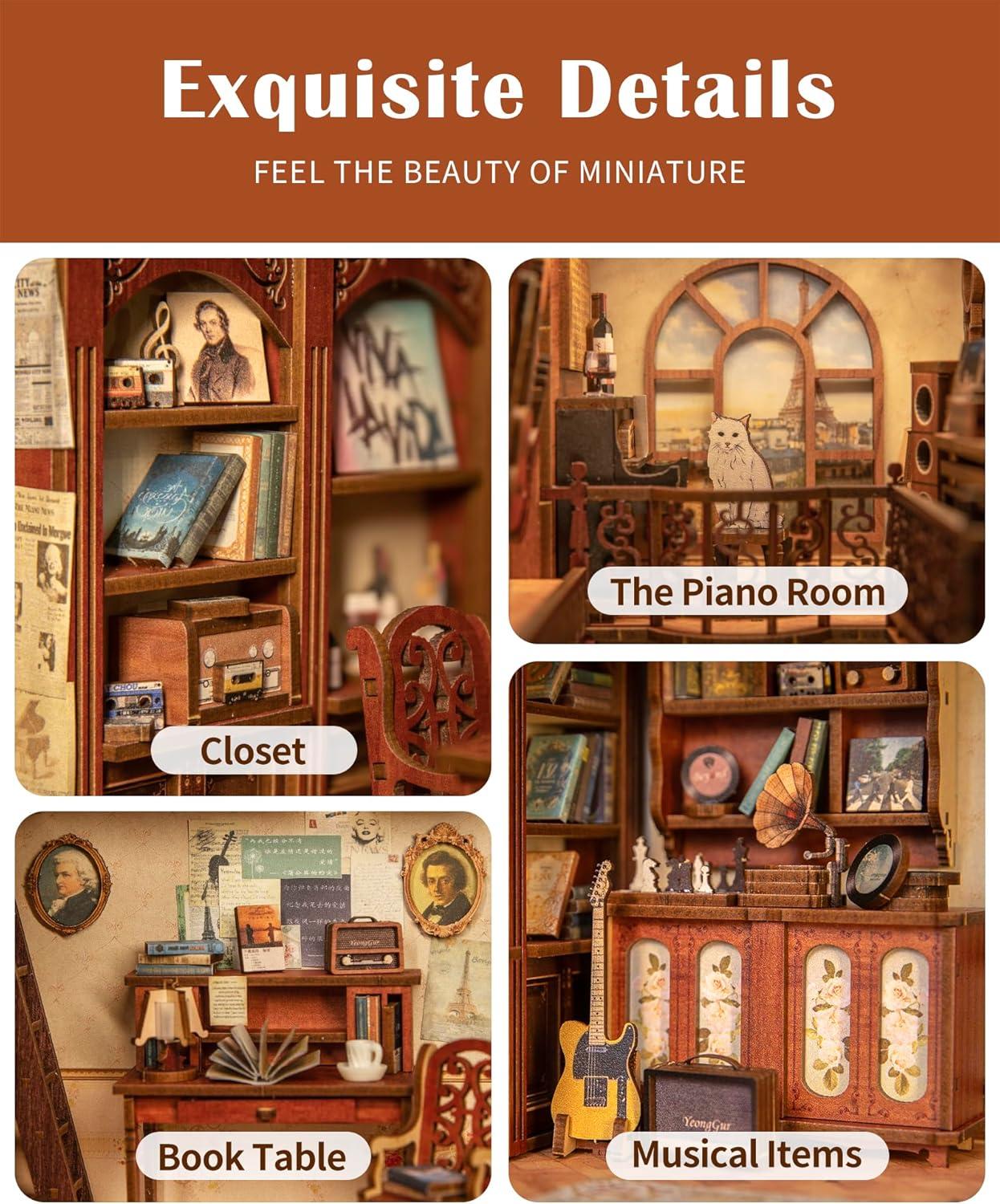 image:imageCUTEBEE DIY Miniature House Kit Dollhouse Book Nook Kit Tiny House Mini Home Bookshelf Decor Model Building Rose Garden Party Favor Gift Creative Room for Birthday Gift Idea