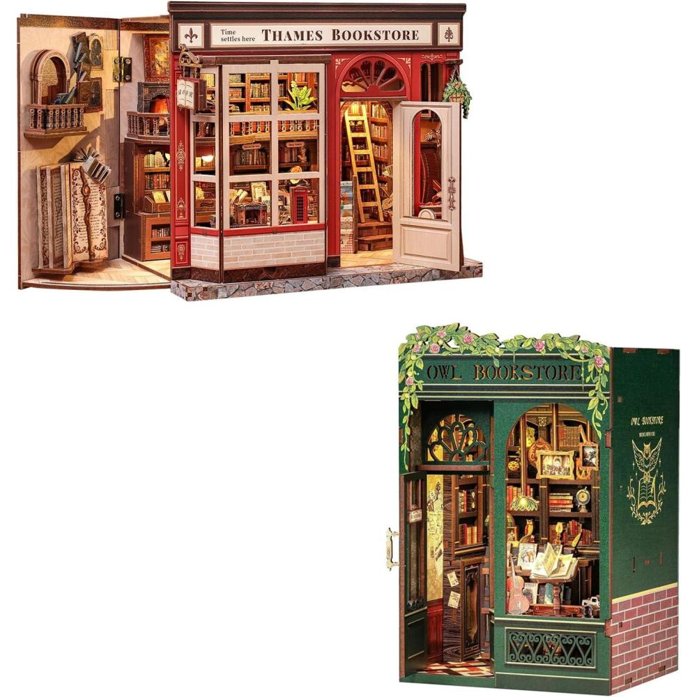 image:imageCUTEBEE Book Nook Kit Owl Bookstore DIY Miniature House 3D Wooden Puzzle for Adult and Teens Booknook Bookshelf Decor Alley Model Build with LED Light Gifts for Family and Friends