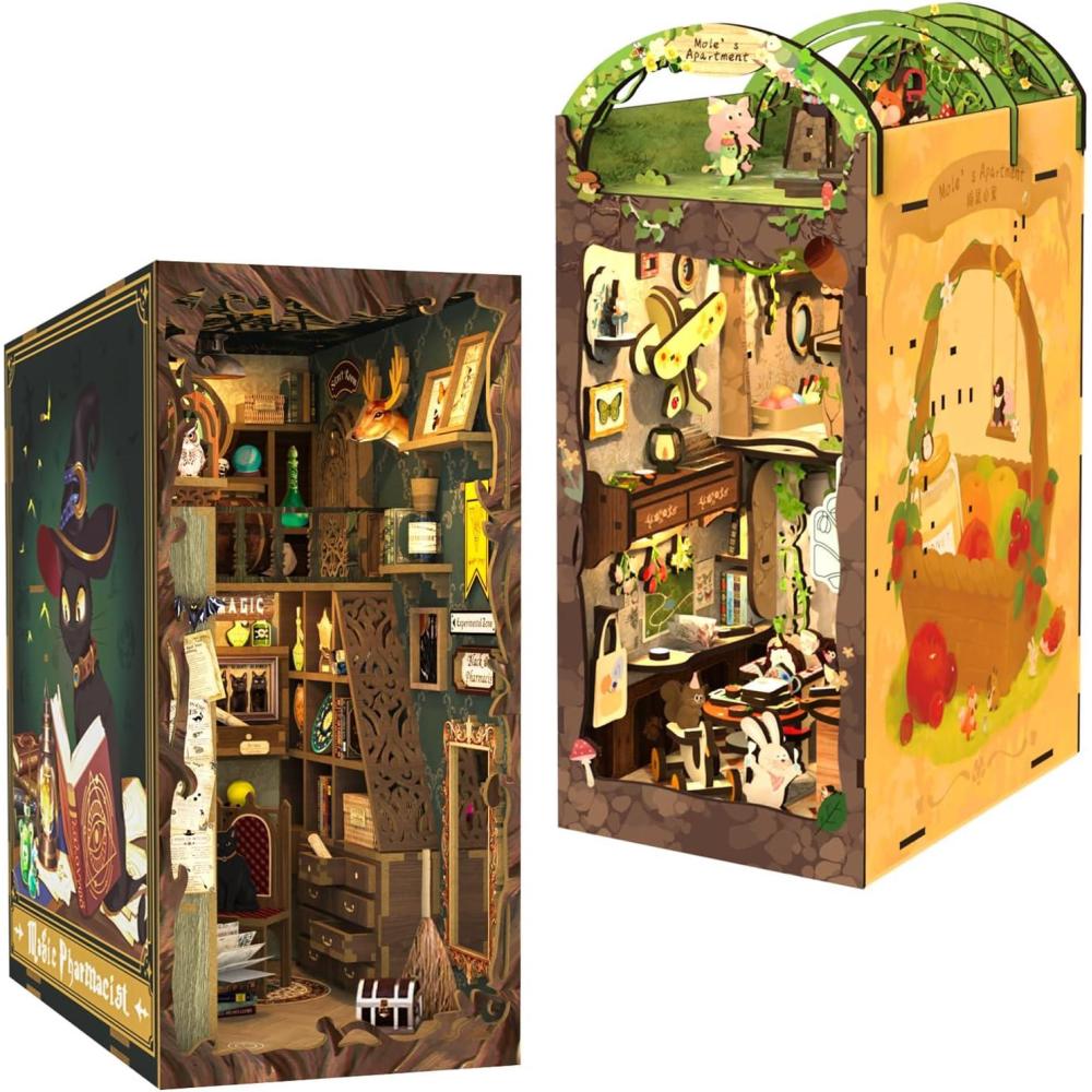 image:imageCUTEBEE DIY Book Nook Kit DIY Dollhouse Booknook Kit Bookshelf Insert Decor Alley Bookends Model BuildCreativity Kit with LED LightMagic Pharmacist Moles Apartment