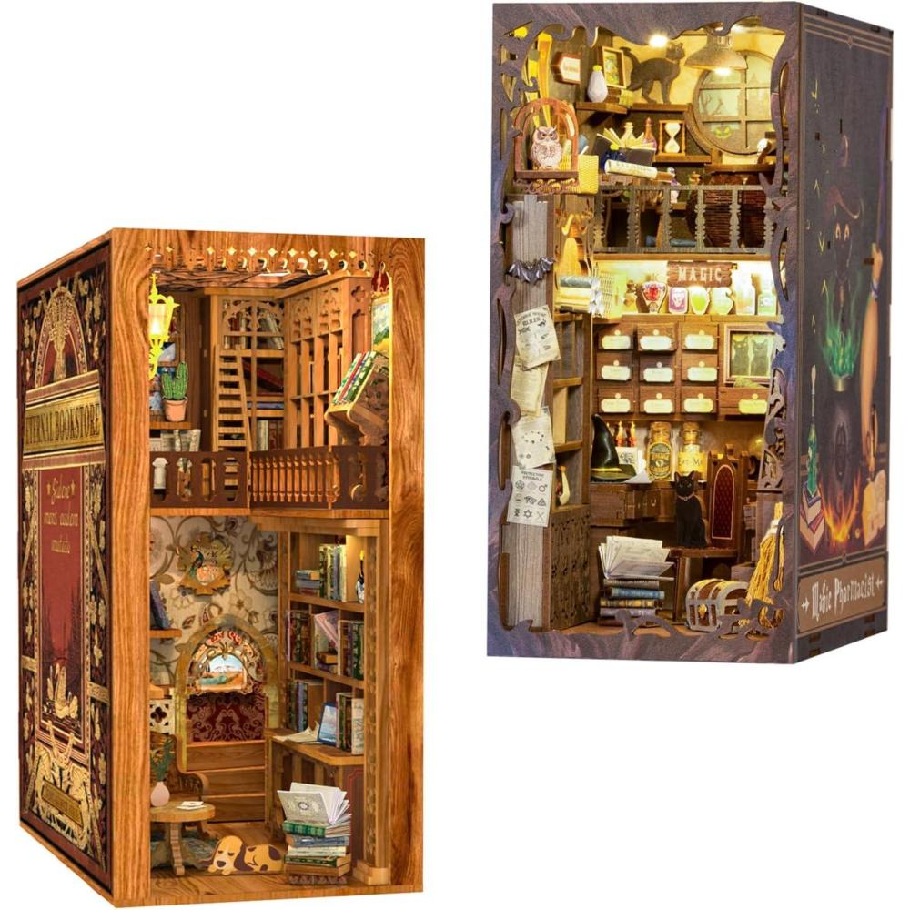 image:imageCUTEBEE DIY Book Nook Kit for Adults Bookshelf Insert DIY Miniature House Kit Booknook Bookend Stand Bookcase Model Build Decor Alley with LED Light