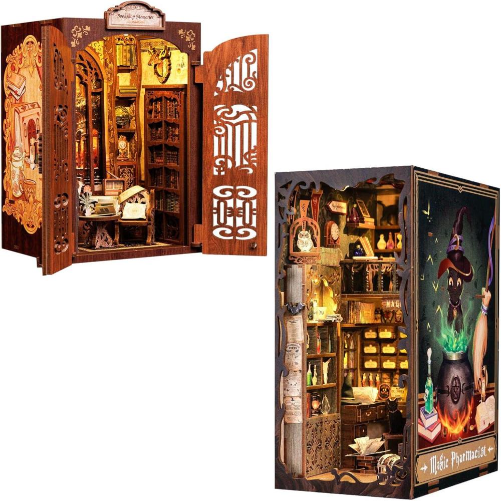 image:imageCUTEBEE DIY Book Nook Kit for Adults and Teens DIY Miniature House Dollhouse Kit Tiny Magic House Bookshelf Insert Decor Booknook Model Build Gift Kit Alley with LED Light