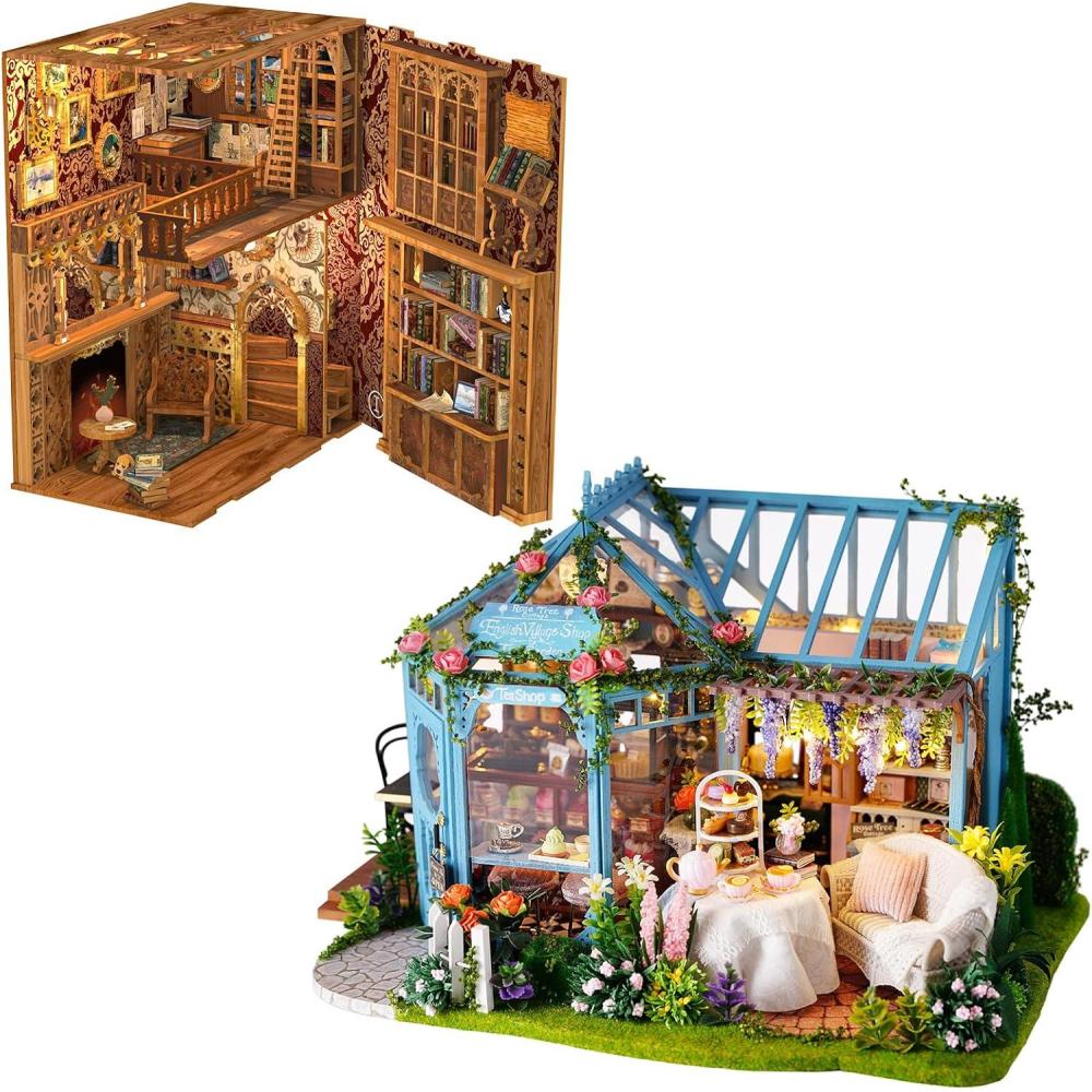 image:imageCUTEBEE DIY Miniature House Kit Dollhouse Book Nook Kit Tiny House Library Mini Home Model Building Rose Garden Gift Kit Creative Birthday Gift Idea Party Favor