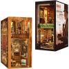 image:imageCUTEBEE DIY Book Nook Kit with Dust Cover DIY Wooden Miniature House Kit Bookshelf Insert Booknook Bookend Stand Bookcase Model Build Creativity Kit Decor Alley with LED Light Rose Detective Agency
