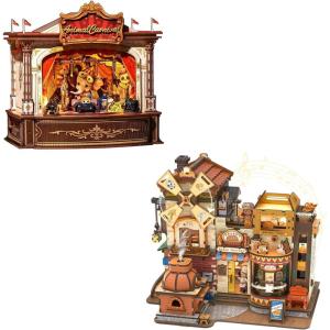 CUTEBEE 3D Wooden Puzzles Music Box – DIY Theater Model Kit with LED Light, 413 Pcs Rotating Miniature House Kit for Adults, Home Bookshelf Decor, Birthday Valentines Day Gifts