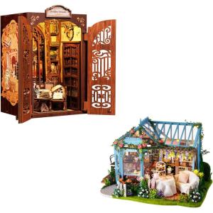 CUTEBEE Book Nook Kit – DIY Miniature House Kit for Adults and Beginners, 3D Wooden Puzzle Dollhouse Booknook Library Model Build Bookshelf Decor, Gifts for Family, Friends