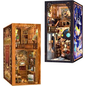 CUTEBEE DIY Book Nook Kit, DIY Dollhouse Booknook Bookshelf Insert Decor Alley, Bookends Model Build-Creativity Kit with LED Light (Eternal Bookstore)(Nebula Common Room)