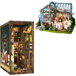 CUTEBEE DIY Book Nook Kit, DIY Dollhouse Booknook Kit Bookshelf Insert Decor Alley, Bookends Model Build-Creativity Kit with LED Light(Magic Pharmacist)(Rose Garden Tea House)