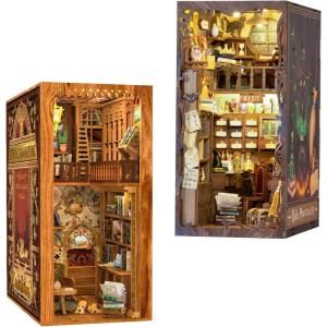 CUTEBEE DIY Book Nook Kit for Adults Bookshelf Insert DIY Miniature House Kit Booknook Bookend Stand Bookcase Model Build Decor Alley with LED Light