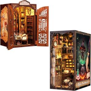 CUTEBEE DIY Book Nook Kit for Adults and Teens, DIY Miniature House Dollhouse Kit Tiny Magic House Bookshelf Insert Decor Booknook Model Build Gift Kit Alley with LED Light