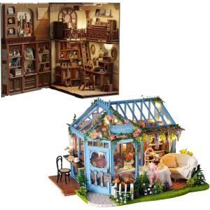 CUTEBEE DIY Miniature House Kit Dollhouse Book Nook Kit Tiny House Mini Home Bookshelf Decor Model Building Rose Garden Party Favor Gift Creative Room for Birthday Gift Idea