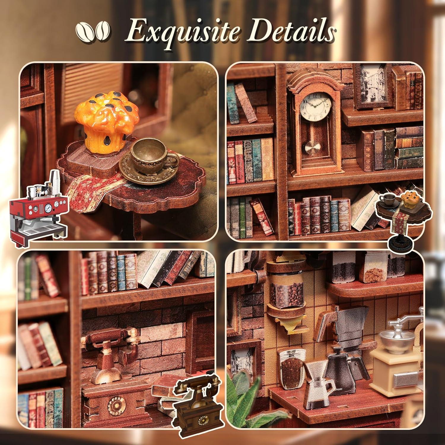 image:imageCUTEBEE 2 Pack Book Nook Kit DIY Miniature House Dollhouse Kit for Adults and Teens Bookshelf Decor 3D Wooden Puzzle Gifts for Family Friends Corner Coffee Shop amp Literature Bookstore