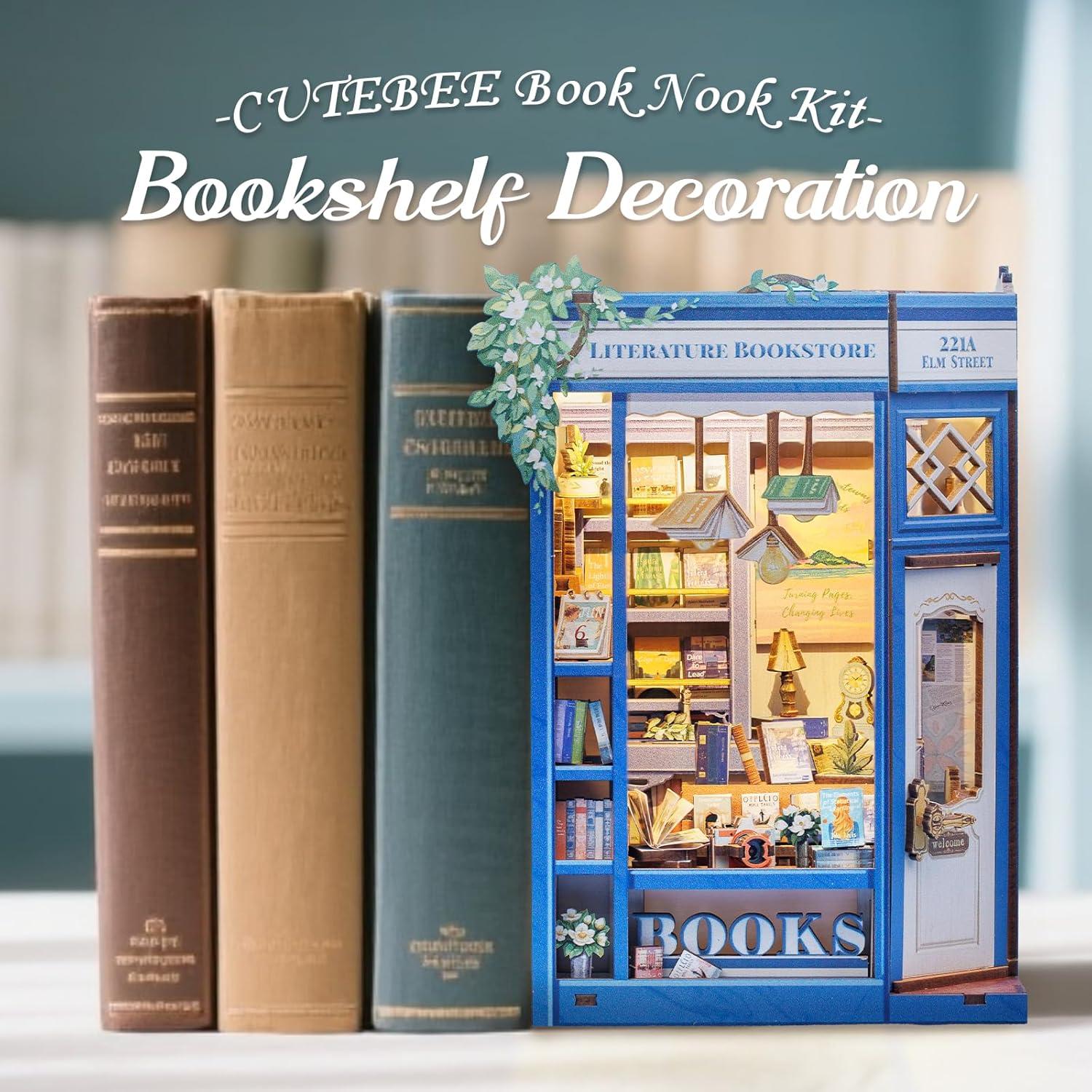 image:imageCUTEBEE 2 Pack Book Nook Kit DIY Miniature House Dollhouse Kit for Adults and Teens Bookshelf Decor 3D Wooden Puzzle Gifts for Family Friends Corner Coffee Shop amp Literature Bookstore