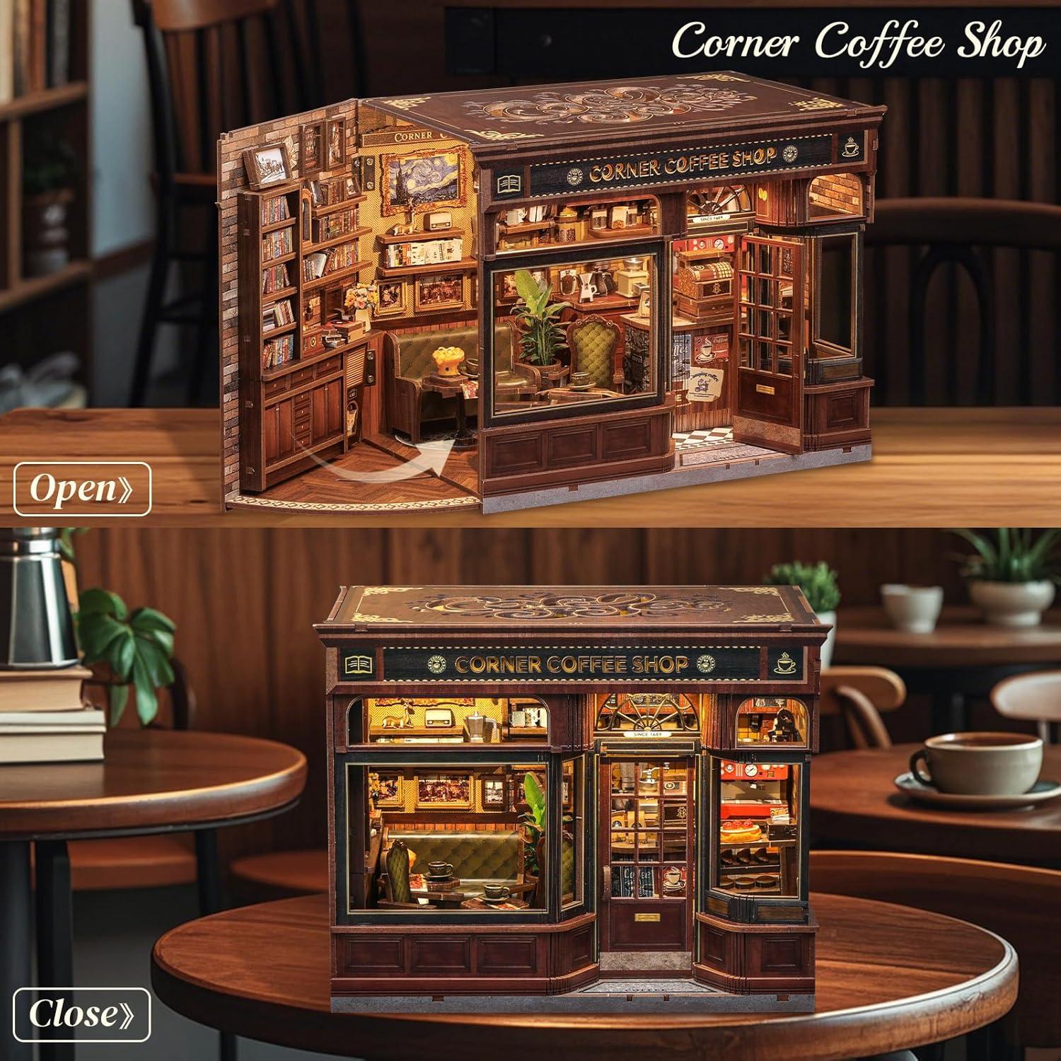 image:imageCUTEBEE Book Nook Kit DIY Miniature House Coffee Shop Dollhouse Kit for Adults and Teens Booknook Tiny House Bookshelf Decor 3D Wooden Puzzle Gifts for Family Friends