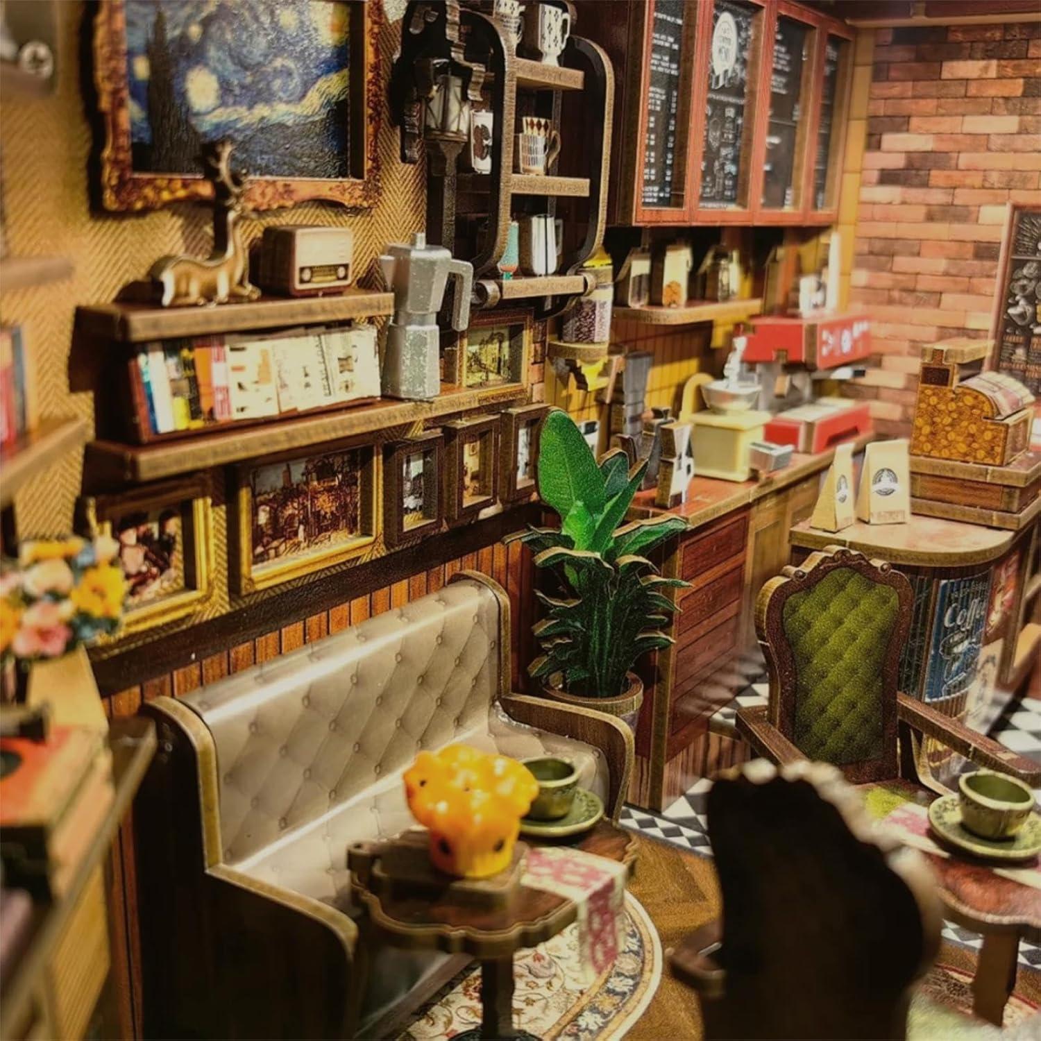 image:imageCUTEBEE Book Nook Kit DIY Miniature House Coffee Shop Dollhouse Kit for Adults and Teens Booknook Tiny House Bookshelf Decor 3D Wooden Puzzle Gifts for Family Friends