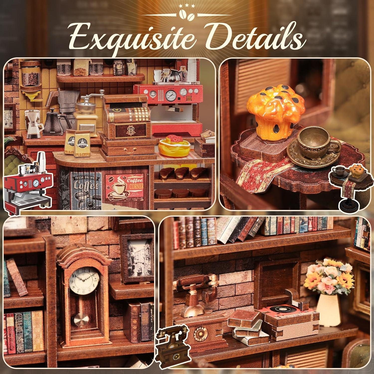 image:imageCUTEBEE Book Nook Kit DIY Miniature House Coffee Shop Dollhouse Kit for Adults and Teens Booknook Tiny House Bookshelf Decor 3D Wooden Puzzle Gifts for Family Friends