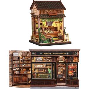 CUTEBEE Book Nook Kit – DIY Miniature House Coffee Shop Dollhouse Kit for Adults and Teens, Booknook Tiny House Bookshelf Decor 3D Wooden Puzzle, Gifts for Family, Friends