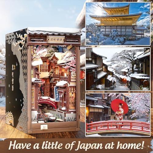 image:imageCUTEBEE Book Nook Kit DIY Miniature House Dollhouse for Adults Japanese Kyoto Winter Street Scene Bookshelf Decor 3D Wooden Puzzle Model Kit Diorama Bookish Gifts