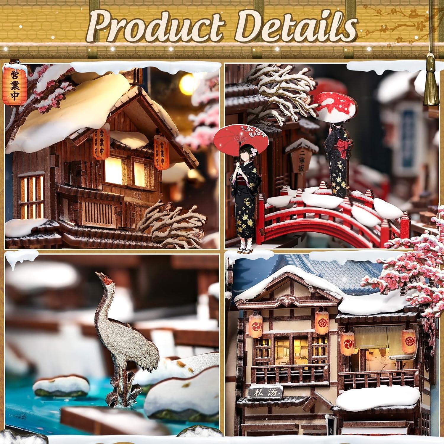 image:imageCUTEBEE Book Nook Kit DIY Miniature House Dollhouse for Adults Japanese Kyoto Winter Street Scene Bookshelf Decor 3D Wooden Puzzle Model Kit Diorama Bookish Gifts