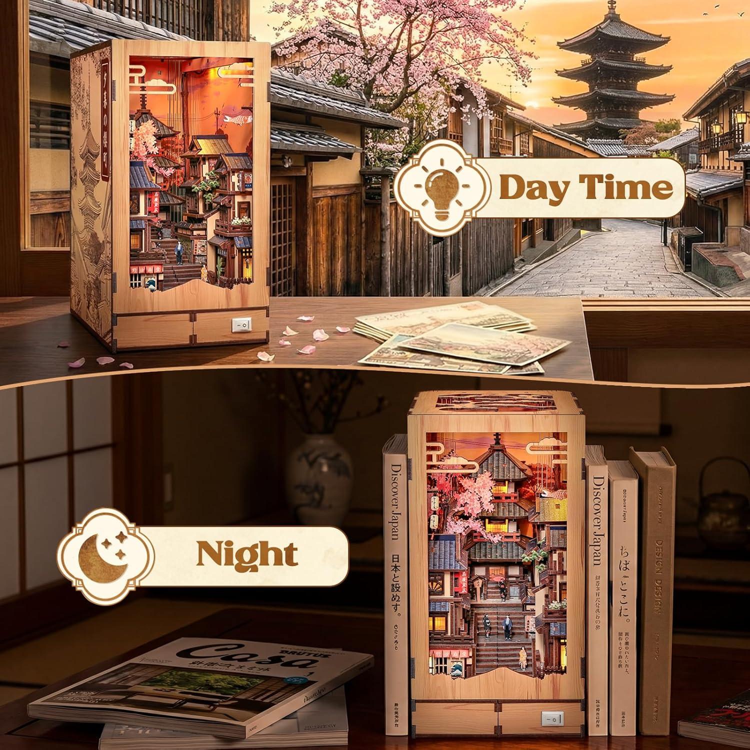 image:imageCUTEBEE Book Nook Kit DIY Miniature House Dollhouse for Adults Japanese Kyoto Winter Street Scene Bookshelf Decor 3D Wooden Puzzle Model Kit Diorama Bookish Gifts