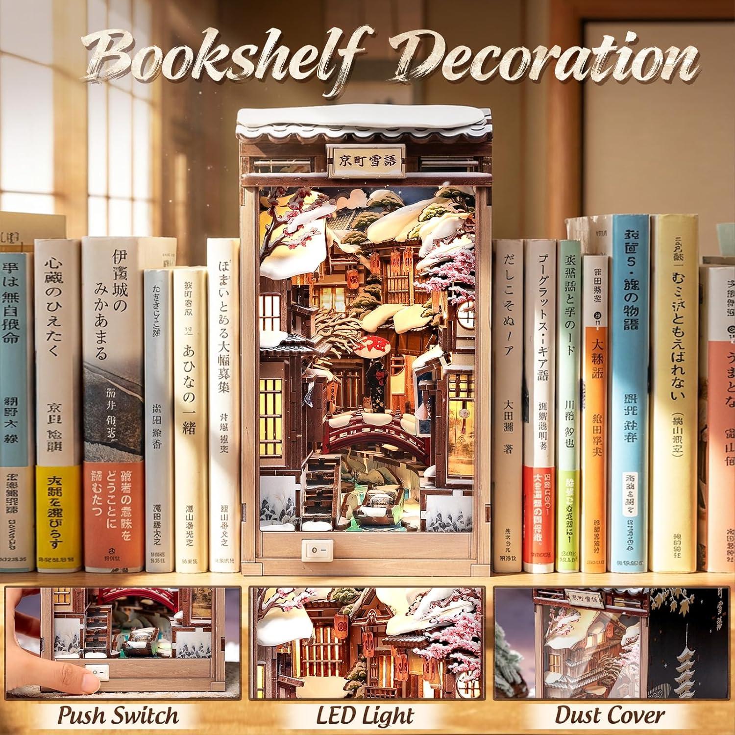 image:imageCUTEBEE Book Nook Kit DIY Miniature House Dollhouse for Adults Japanese Kyoto Winter Street Scene Bookshelf Decor 3D Wooden Puzzle Model Kit Diorama Bookish Gifts