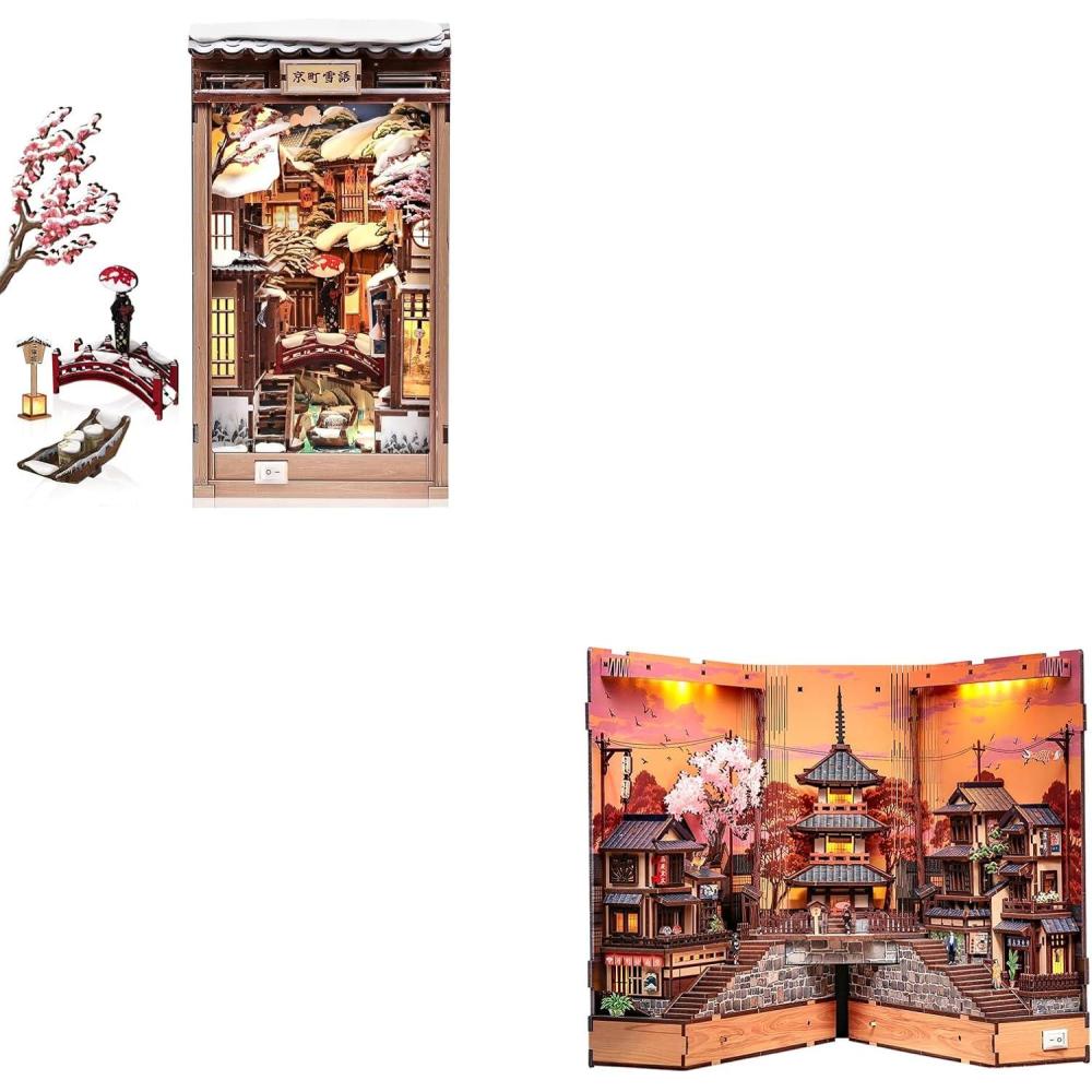 image:imageCUTEBEE Book Nook Kit DIY Miniature House Dollhouse for Adults Japanese Kyoto Winter Street Scene Bookshelf Decor 3D Wooden Puzzle Model Kit Diorama Bookish Gifts