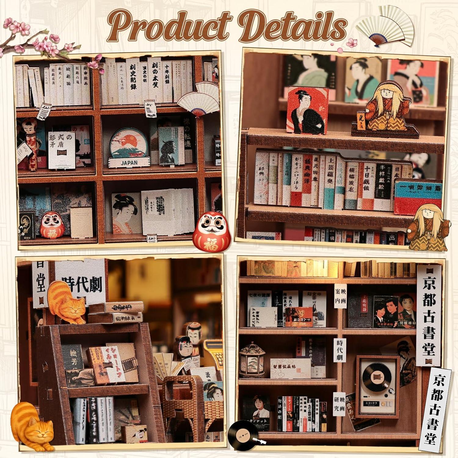 image:imageCUTEBEE Book Nook Kit DIY Miniature House Japanese Kyoto Bookstore Dollhouse Booknook for Adults Tiny House Bookshelf Decor 3D Wooden Puzzle Gifts Antique Bookery of Kyoto 333 Pieces