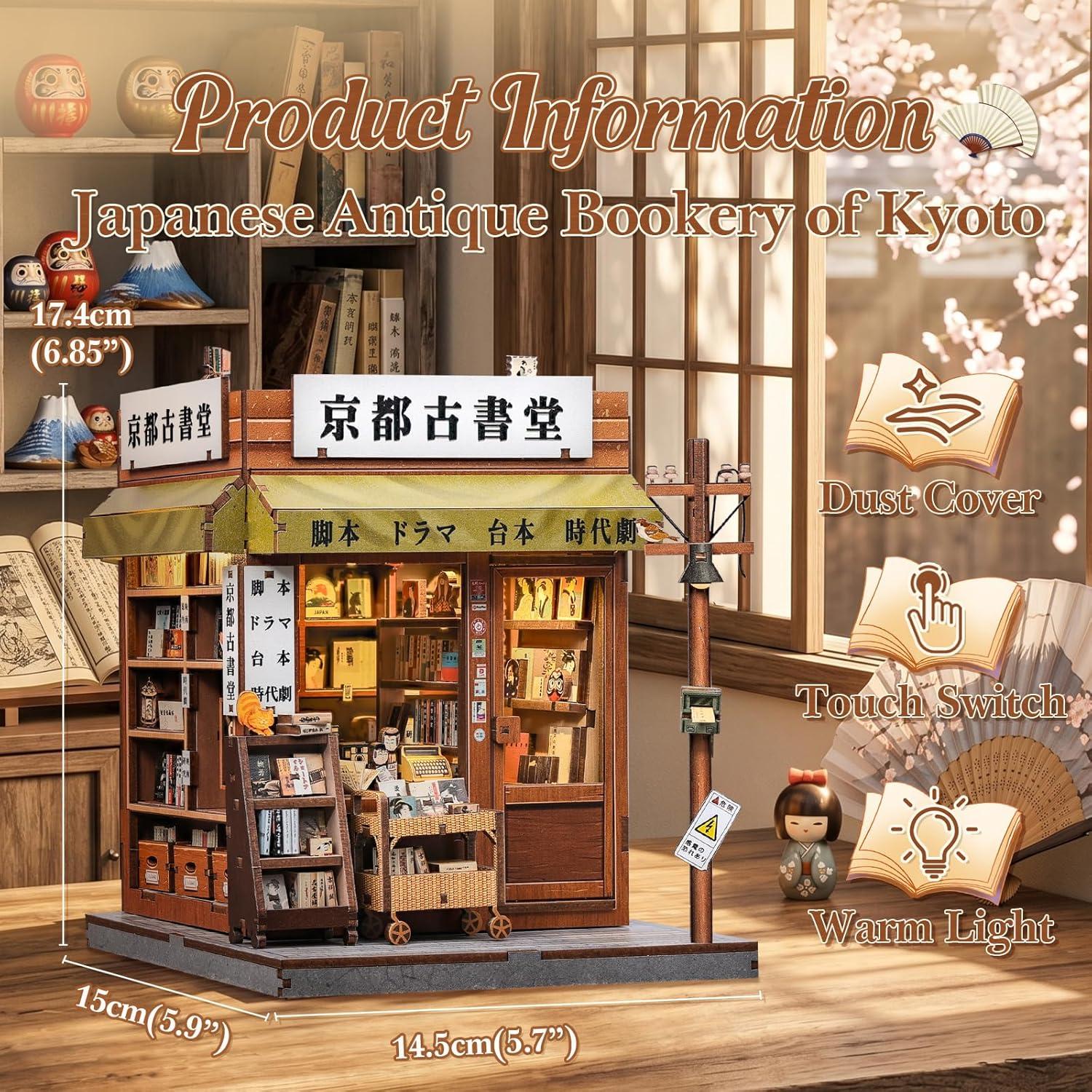 image:imageCUTEBEE Book Nook Kit DIY Miniature House Japanese Kyoto Bookstore Dollhouse Booknook for Adults Tiny House Bookshelf Decor 3D Wooden Puzzle Gifts Antique Bookery of Kyoto 333 Pieces